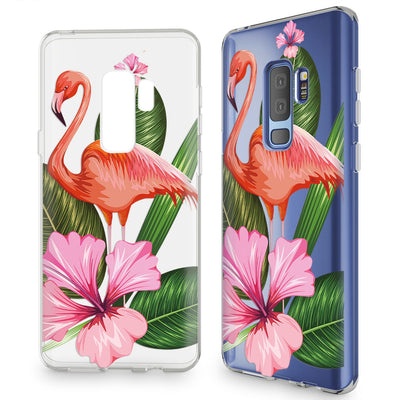 NALIA Handyhülle kompatibel mit Samsung Galaxy S9 Plus, Slim Silikon Motiv Case Crystal Schutzhülle Dünn Durchsichtig, Etui Handy-Tasche Back-Cover Transparent Bumper Flamingo Green NALIA SlimFit Hülle
