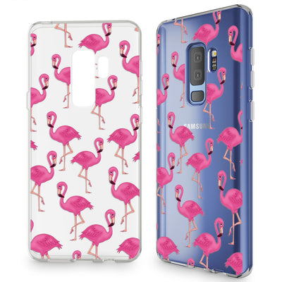 NALIA Handyhülle kompatibel mit Samsung Galaxy S9 Plus, Slim Silikon Motiv Case Crystal Schutzhülle Dünn Durchsichtig, Etui Handy-Tasche Back-Cover Transparent Bumper Flamingo Pink NALIA SlimFit Hülle