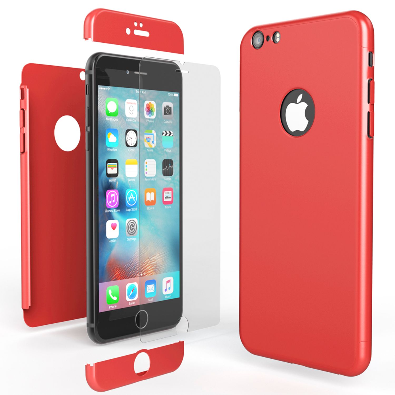 iPhone 6/6S Hülle Rundum Handyhülle mit Displayschutz von NALIA, 360° Cover Case Blau NALIA GlasSchutz