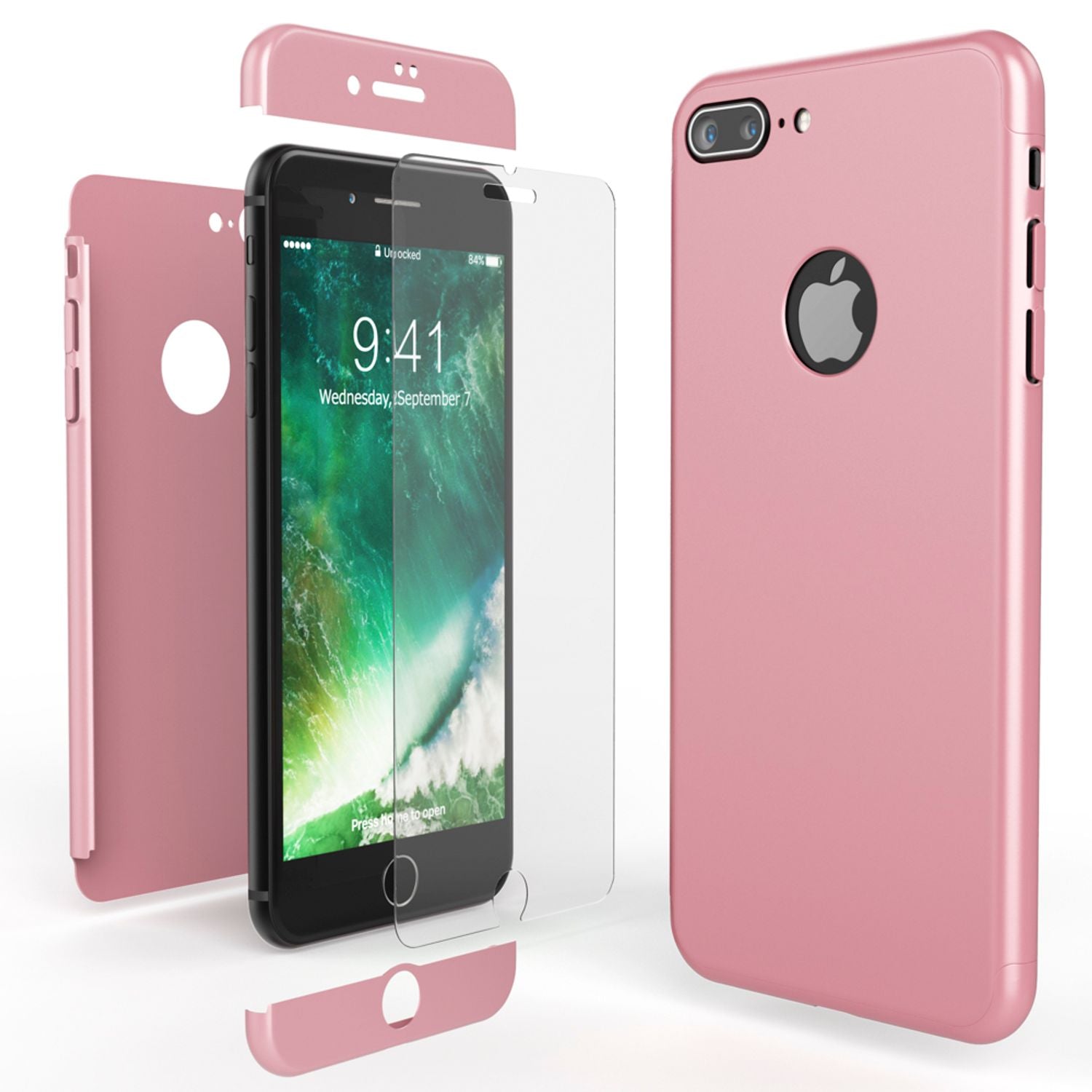 Apple iPhone 7 Plus Rundum Handy Hülle mit Displayschutz von NALIA, 360° Case Rose Gold NALIA