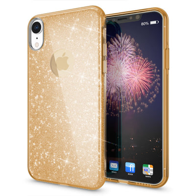 NALIA Glitzerhülle für iPhone XR – Funkelnder Glitzer-Look & Grip – SHINEPOP (Silikon Case) – Marke aus Berlin Gold NALIA Protective Hülle