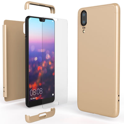 NALIA Rundum Handyhülle kompatibel mit Huawei P20, Cover 360° Grad Hülle Full-Body Doppel-Schutz mit Displayschutzglas, Slim Bumper Hard-Case 2 in 1 Etui, Rückseite & Rahmen NALIA GlasSchutz