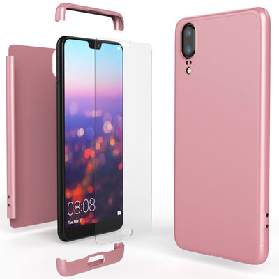 NALIA Rundum Handyhülle kompatibel mit Huawei P20, Cover 360° Grad Hülle Full-Body Doppel-Schutz mit Displayschutzglas, Slim Bumper Hard-Case 2 in 1 Etui, Rückseite & Rahmen Rose Gold NALIA GlasSchutz