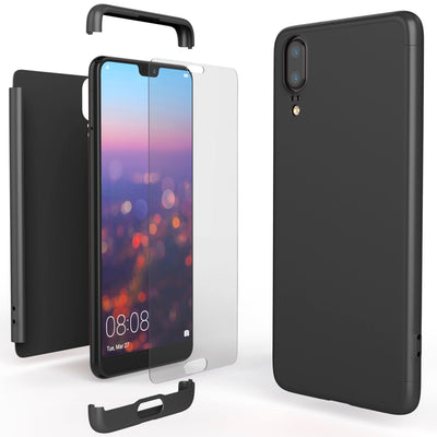 NALIA Rundum Handyhülle kompatibel mit Huawei P20, Cover 360° Grad Hülle Full-Body Doppel-Schutz mit Displayschutzglas, Slim Bumper Hard-Case 2 in 1 Etui, Rückseite & Rahmen NALIA GlasSchutz