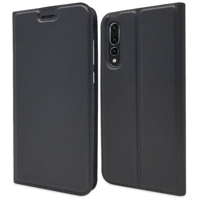 NALIA Hülle kompatibel mit Huawei P20 Pro, Kickstand Handyhülle Flip-Case Kunstleder Book-Cover mit Magnet, Etui Ganzkörper Schutzhülle Dünne Rundum Handy-Tasche Bumper Schwarz Grau NALIA SlimFit Hülle