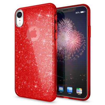 NALIA Glitzerhülle für iPhone XR – Funkelnder Glitzer-Look & Grip – SHINEPOP (Silikon Case) – Marke aus Berlin Rot NALIA Protective Hülle