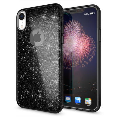 NALIA Glitzerhülle für iPhone XR – Funkelnder Glitzer-Look & Grip – SHINEPOP (Silikon Case) – Marke aus Berlin Schwarz NALIA Protective Hülle