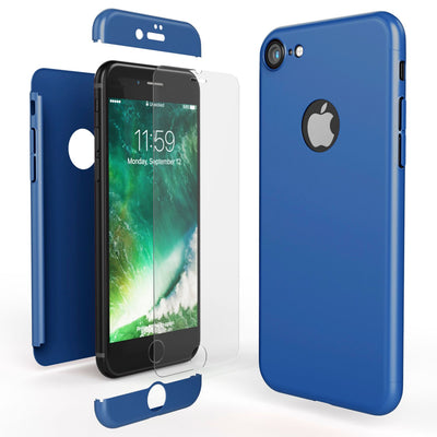 NALIA Rundum Handyhülle kompatibel mit iPhone 7, Cover 360° Grad Full-Body Doppel-Schutz Hülle mit Displayschutzglas, Bumper Hard-Case 2 in 1 Etui, Rückseite & Rahmen Blau NALIA GlasSchutz