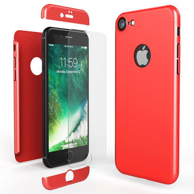NALIA Rundum Handyhülle kompatibel mit iPhone 7, Cover 360° Grad Full-Body Doppel-Schutz Hülle mit Displayschutzglas, Bumper Hard-Case 2 in 1 Etui, Rückseite & Rahmen Rot NALIA GlasSchutz