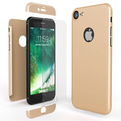 NALIA Rundum Handyhülle kompatibel mit iPhone 7, Cover 360° Grad Full-Body Doppel-Schutz Hülle mit Displayschutzglas, Bumper Hard-Case 2 in 1 Etui, Rückseite & Rahmen Rot NALIA GlasSchutz