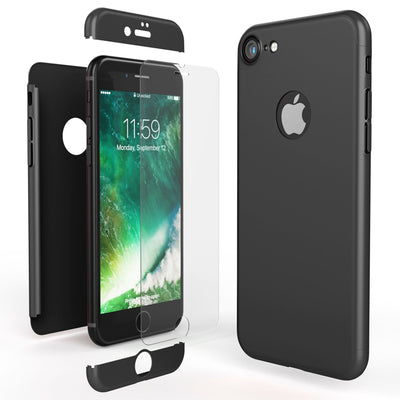 NALIA Rundum Handyhülle kompatibel mit iPhone 7, Cover 360° Grad Full-Body Doppel-Schutz Hülle mit Displayschutzglas, Bumper Hard-Case 2 in 1 Etui, Rückseite & Rahmen Rot NALIA GlasSchutz