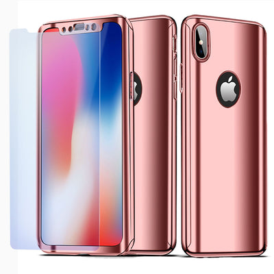 NALIA 360 Grad Handyhülle kompatibel mit Apple iPhone XS Max, Full-Cover & Schutzglas vorne hinten Hülle Doppel-Schutz Dünn Ganzkörper Case Etui Handy-Tasche Bumper & Displayschutz Rose Gold NALIA GlasSchutz