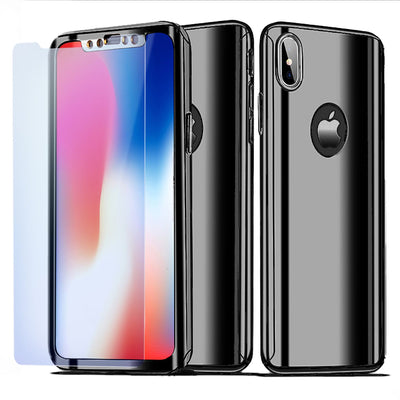 NALIA 360 Grad Handyhülle kompatibel mit Apple iPhone XS Max, Full-Cover & Schutzglas vorne hinten Hülle Doppel-Schutz Dünn Ganzkörper Case Etui Handy-Tasche Bumper & Displayschutz Schwarz NALIA GlasSchutz