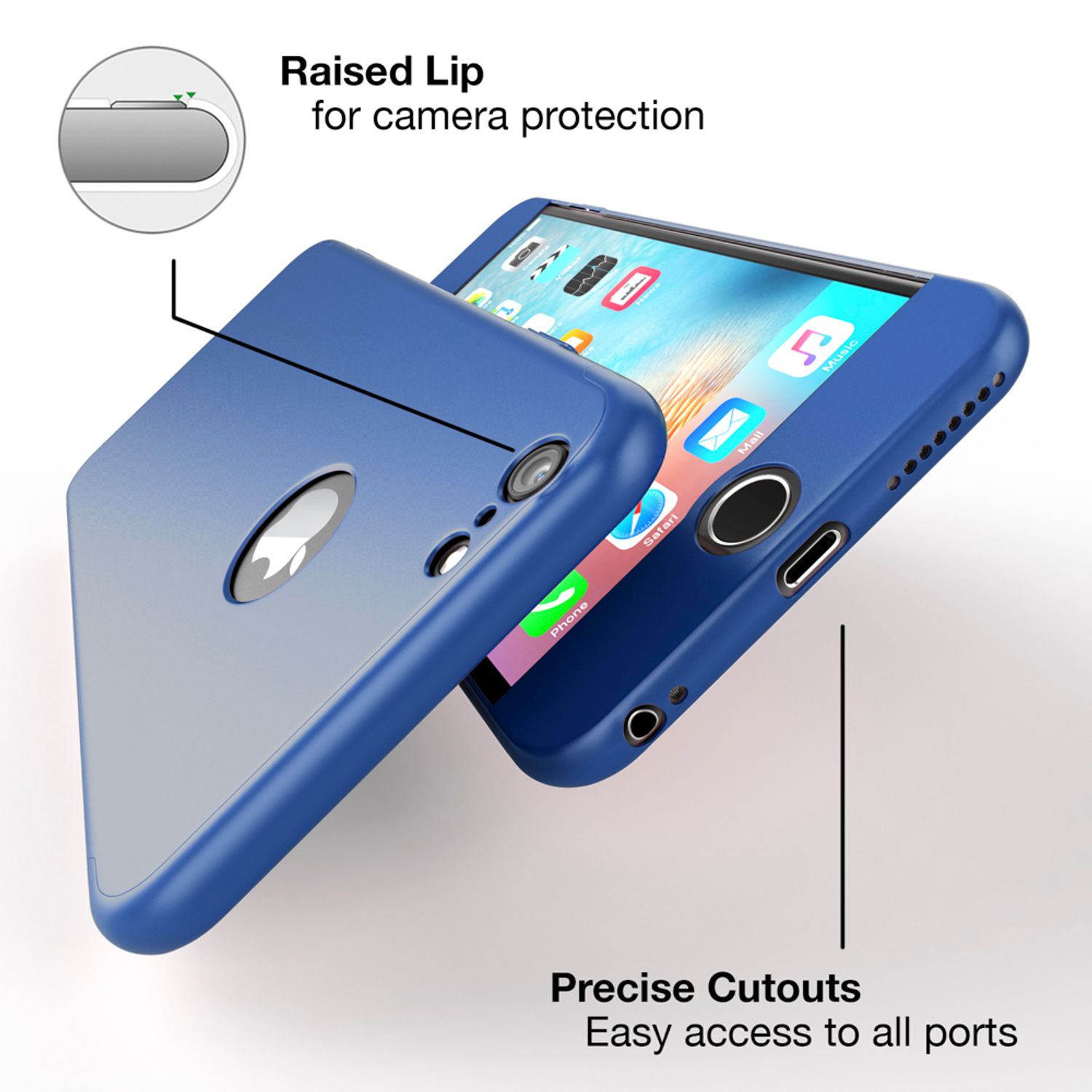 iPhone 6/6S Hülle Rundum Handyhülle mit Displayschutz von NALIA, 360° Cover Case Blau NALIA GlasSchutz
