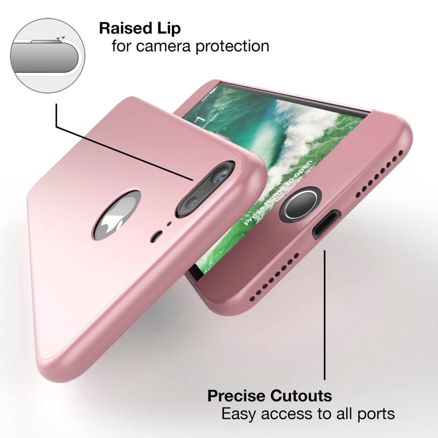 Apple iPhone 7 Plus Rundum Handy Hülle mit Displayschutz von NALIA, 360° Case Rose Gold NALIA
