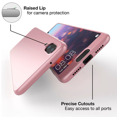 NALIA Rundum Handyhülle kompatibel mit Huawei P20, Cover 360° Grad Hülle Full-Body Doppel-Schutz mit Displayschutzglas, Slim Bumper Hard-Case 2 in 1 Etui, Rückseite & Rahmen Rose Gold NALIA GlasSchutz