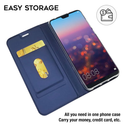 NALIA Hülle kompatibel mit Huawei P20 Pro, Kickstand Handyhülle Flip-Case Kunstleder Book-Cover mit Magnet, Etui Ganzkörper Schutzhülle Dünne Rundum Handy-Tasche Bumper Blau NALIA SlimFit Hülle