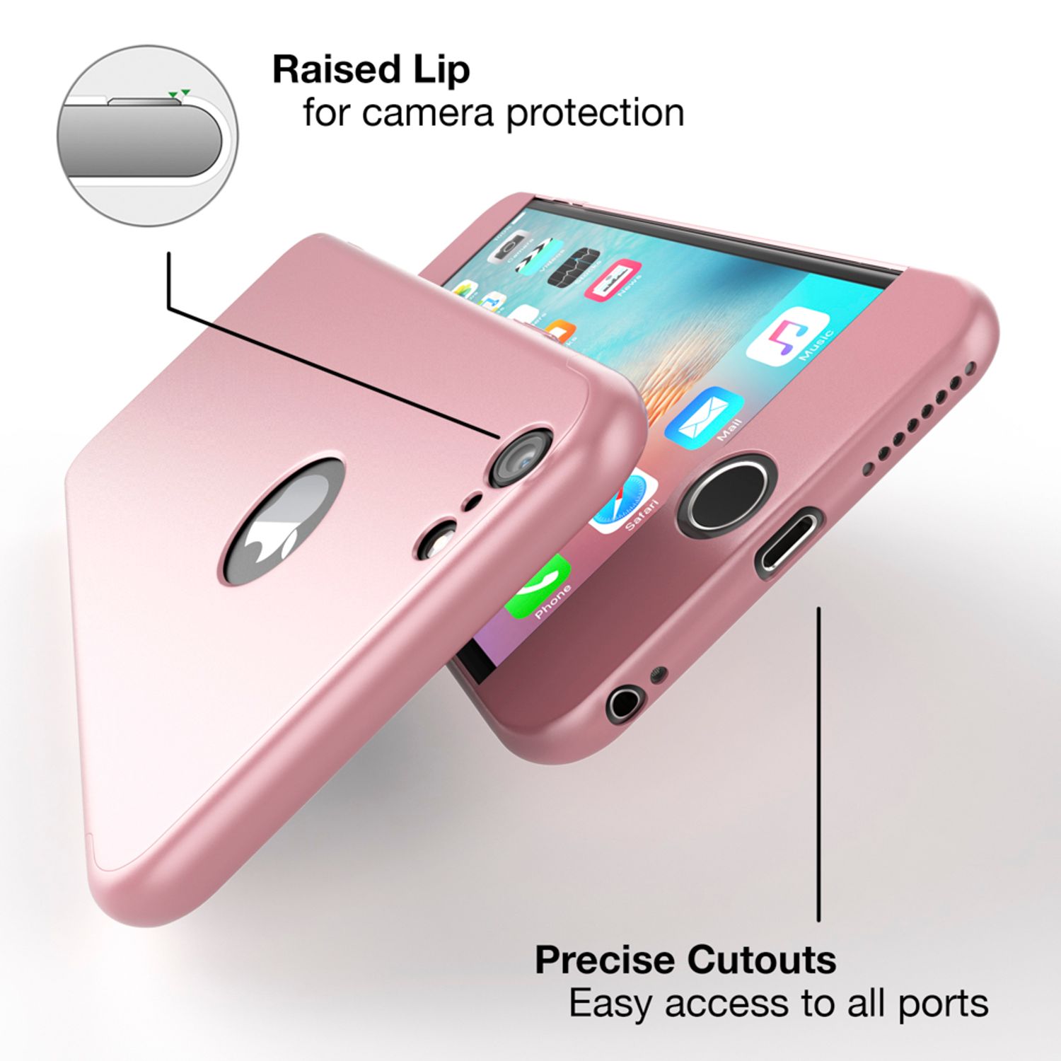 iPhone 6 Plus Hülle Rundum Handyhülle mit Displayschutz von NALIA, 360° Case Rose Gold NALIA