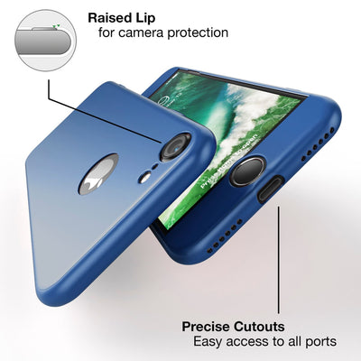 NALIA Rundum Handyhülle kompatibel mit iPhone 7, Cover 360° Grad Full-Body Doppel-Schutz Hülle mit Displayschutzglas, Bumper Hard-Case 2 in 1 Etui, Rückseite & Rahmen Blau NALIA GlasSchutz