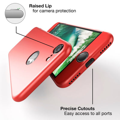 NALIA Rundum Handyhülle kompatibel mit iPhone 7, Cover 360° Grad Full-Body Doppel-Schutz Hülle mit Displayschutzglas, Bumper Hard-Case 2 in 1 Etui, Rückseite & Rahmen Rot NALIA GlasSchutz