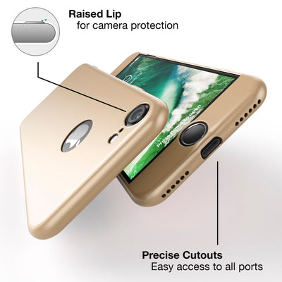 NALIA Rundum Handyhülle kompatibel mit iPhone 7, Cover 360° Grad Full-Body Doppel-Schutz Hülle mit Displayschutzglas, Bumper Hard-Case 2 in 1 Etui, Rückseite & Rahmen Rot NALIA GlasSchutz