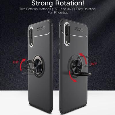 NALIA Ring Hülle kompatibel mit Huawei P20, Schutzhülle Cover magnetische Silikon Handyhülle für KFZ-Halterung 360-Grad Finger-Halter, Case Dünn Smartphone Ständer Slim Back Etui Bumper - Schwarz Default Title NALIA Protective Hülle