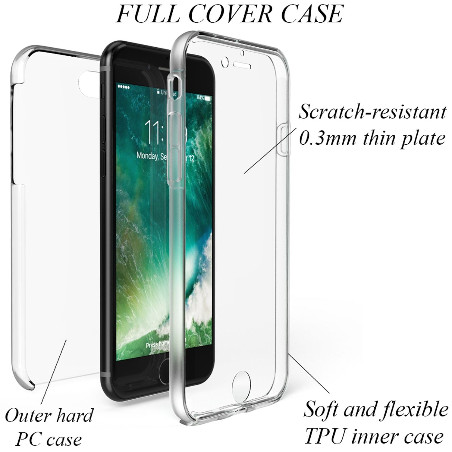 NALIA 360° Handy Hülle für iPhone SE 2022 / SE 2020 / 8 / 7, Case Cover Schutz Transparent NALIA Transparente Hülle