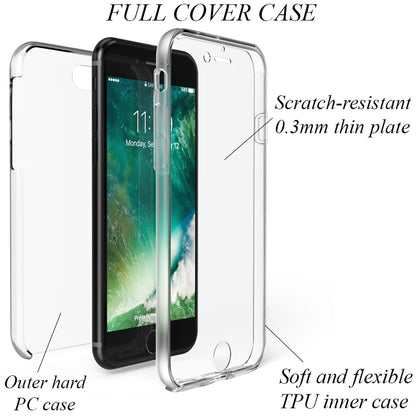 NALIA 360° Handy Hülle für iPhone SE 2022 / SE 2020 / 8 / 7, Case Cover Schutz Transparent NALIA Transparente Hülle