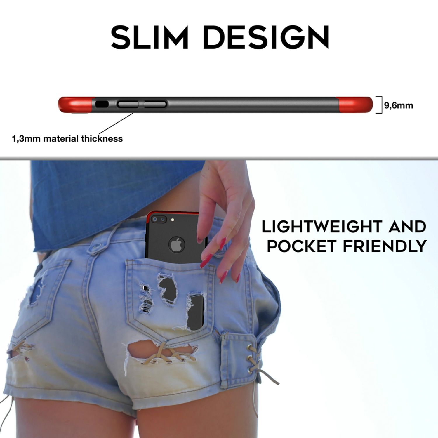 Apple iPhone 7 Plus Rundum Handy Hülle mit Displayschutz von NALIA, 360° Case Rot Schwarz NALIA