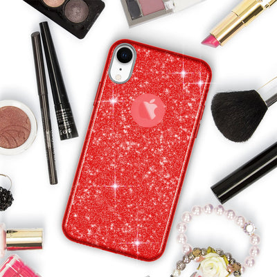 NALIA Glitzerhülle für iPhone XR – Funkelnder Glitzer-Look & Grip – SHINEPOP (Silikon Case) – Marke aus Berlin Rot NALIA Protective Hülle