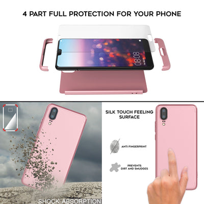 NALIA Rundum Handyhülle kompatibel mit Huawei P20, Cover 360° Grad Hülle Full-Body Doppel-Schutz mit Displayschutzglas, Slim Bumper Hard-Case 2 in 1 Etui, Rückseite & Rahmen Rose Gold NALIA GlasSchutz