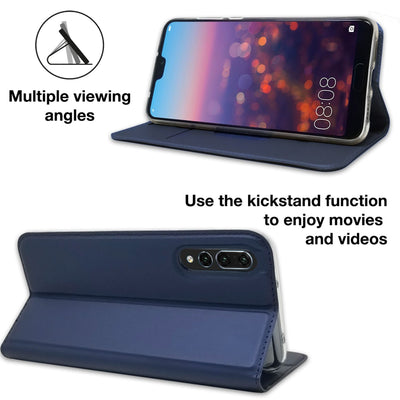 NALIA Hülle kompatibel mit Huawei P20 Pro, Kickstand Handyhülle Flip-Case Kunstleder Book-Cover mit Magnet, Etui Ganzkörper Schutzhülle Dünne Rundum Handy-Tasche Bumper Blau NALIA SlimFit Hülle