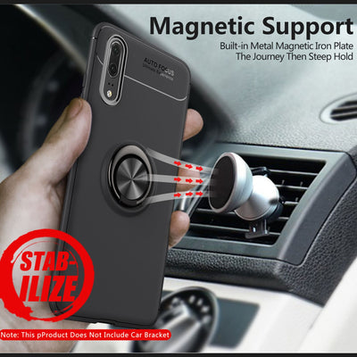 NALIA Ring Hülle kompatibel mit Huawei P20, Schutzhülle Cover magnetische Silikon Handyhülle für KFZ-Halterung 360-Grad Finger-Halter, Case Dünn Smartphone Ständer Slim Back Etui Bumper - Schwarz Default Title NALIA Protective Hülle