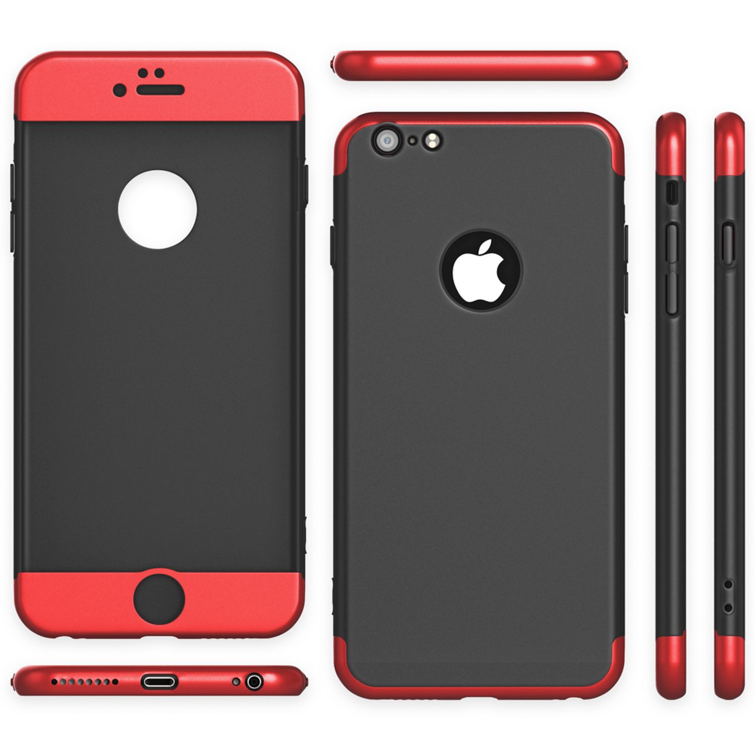 iPhone 6/6S Hülle Rundum Handyhülle mit Displayschutz von NALIA, 360° Cover Case Rot Schwarz NALIA GlasSchutz