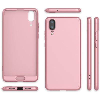 NALIA Rundum Handyhülle kompatibel mit Huawei P20, Cover 360° Grad Hülle Full-Body Doppel-Schutz mit Displayschutzglas, Slim Bumper Hard-Case 2 in 1 Etui, Rückseite & Rahmen Rose Gold NALIA GlasSchutz
