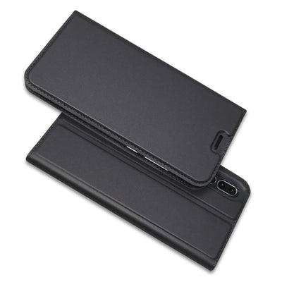 NALIA Hülle kompatibel mit Huawei P20 Pro, Kickstand Handyhülle Flip-Case Kunstleder Book-Cover mit Magnet, Etui Ganzkörper Schutzhülle Dünne Rundum Handy-Tasche Bumper Schwarz Grau NALIA SlimFit Hülle
