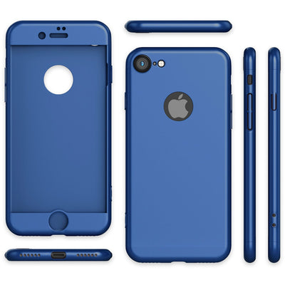 NALIA Rundum Handyhülle kompatibel mit iPhone 7, Cover 360° Grad Full-Body Doppel-Schutz Hülle mit Displayschutzglas, Bumper Hard-Case 2 in 1 Etui, Rückseite & Rahmen Blau NALIA GlasSchutz