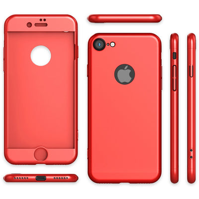 NALIA Rundum Handyhülle kompatibel mit iPhone 7, Cover 360° Grad Full-Body Doppel-Schutz Hülle mit Displayschutzglas, Bumper Hard-Case 2 in 1 Etui, Rückseite & Rahmen Rot NALIA GlasSchutz