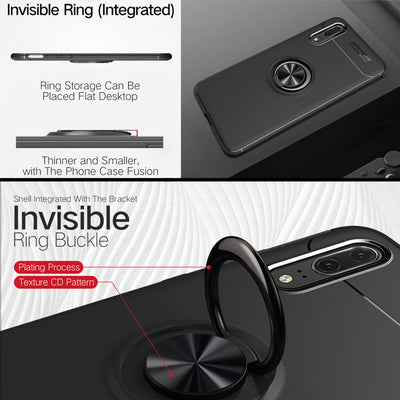 NALIA Ring Hülle kompatibel mit Huawei P20, Schutzhülle Cover magnetische Silikon Handyhülle für KFZ-Halterung 360-Grad Finger-Halter, Case Dünn Smartphone Ständer Slim Back Etui Bumper - Schwarz Default Title NALIA Protective Hülle