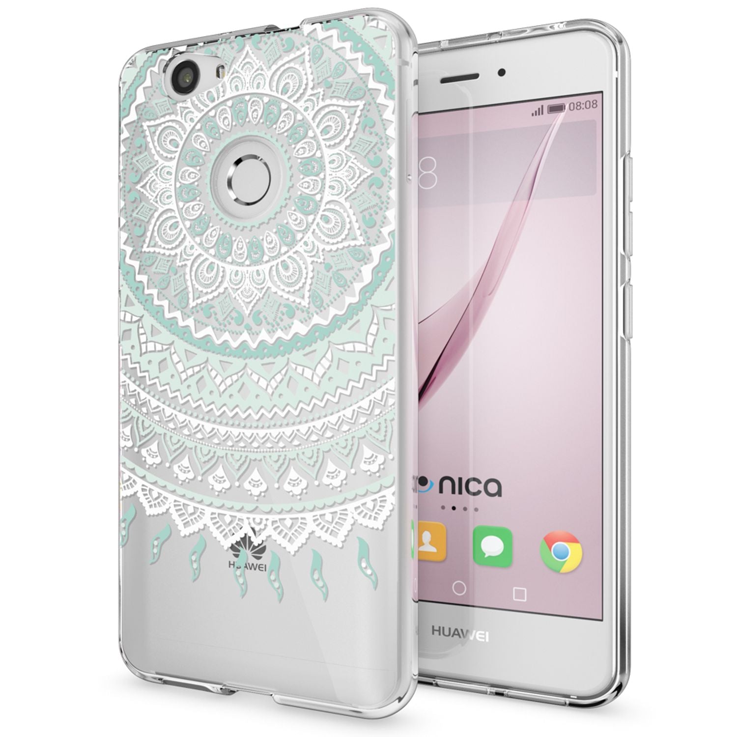 Huawei Nova Handy Hülle von NALIA, Silikon Motiv Case Cover Muster TPU Schutz Mandala Blau Türkis NALIA