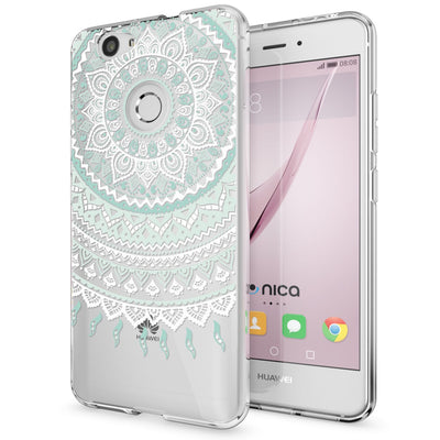NALIA Handyhülle kompatibel mit Huawei Nova, Slim Silikon Motiv Case Cover Hülle Crystal Schutzhülle Dünn Durchsichtig, Etui Handy-Tasche Back-Cover Smart-Phone Bumper Mandala Blau Türkis NALIA Protective Hülle
