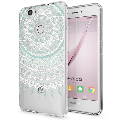 Huawei Nova Handy Hülle von NALIA, Silikon Motiv Case Cover Muster TPU Schutz Mandala Blau Türkis NALIA