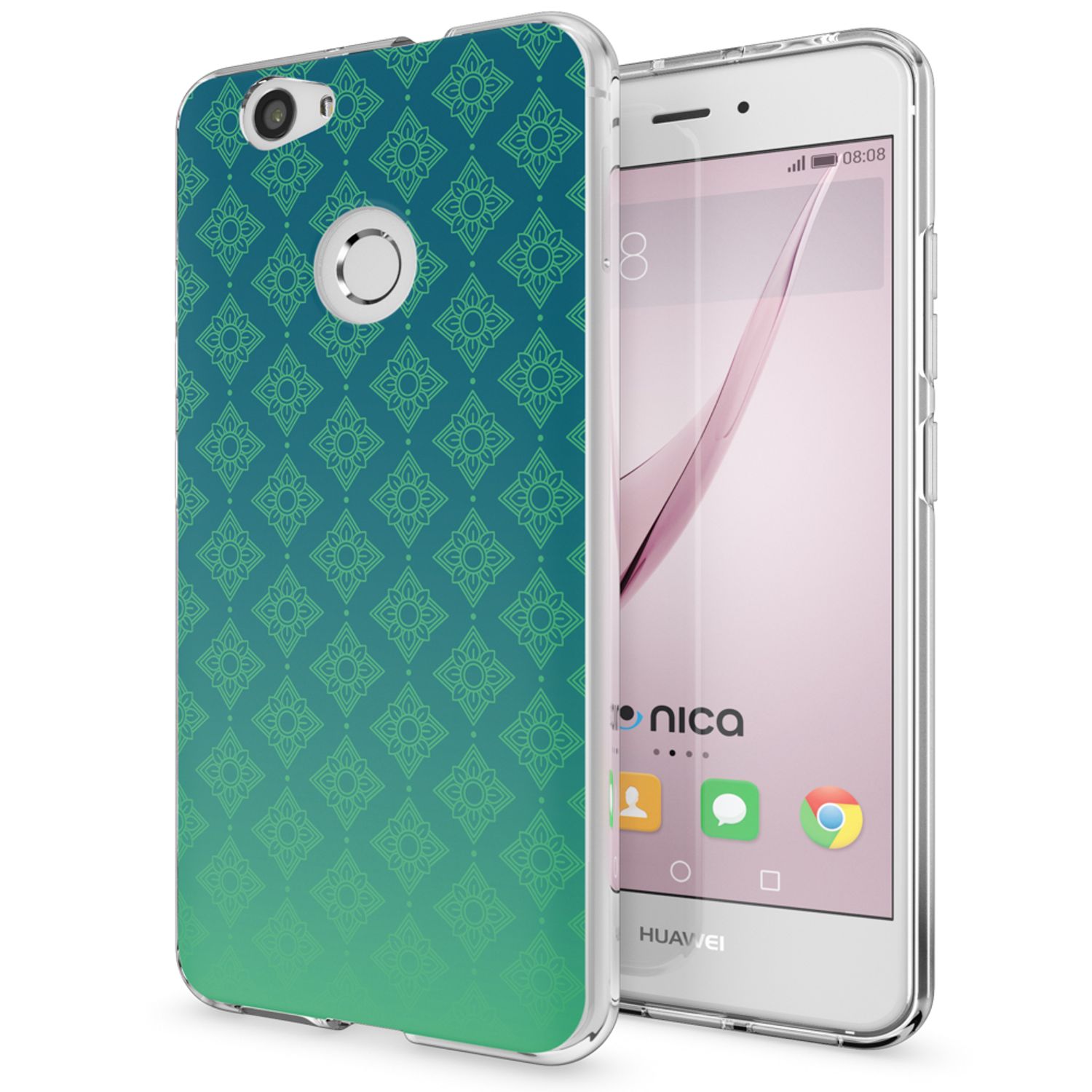 Huawei Nova Handy Hülle von NALIA, Silikon Motiv Case Cover Muster TPU Schutz Mandala Türkis Grün NALIA