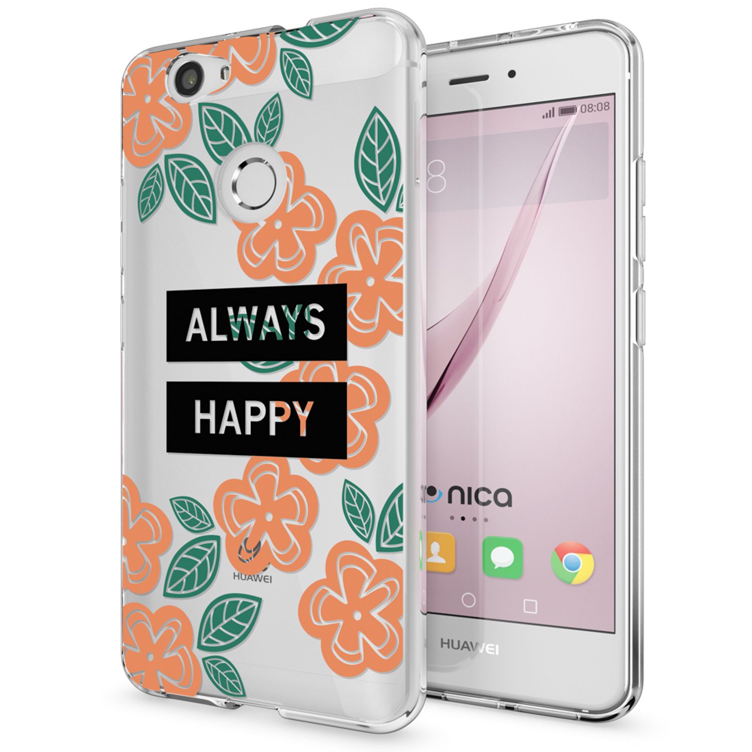 Huawei Nova Handy Hülle von NALIA, Silikon Motiv Case Cover Muster TPU Schutz Always Happy NALIA