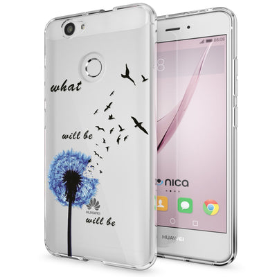 NALIA Handyhülle kompatibel mit Huawei Nova, Slim Silikon Motiv Case Cover Hülle Crystal Schutzhülle Dünn Durchsichtig, Etui Handy-Tasche Back-Cover Smart-Phone Bumper Dandelion Blau NALIA Protective Hülle