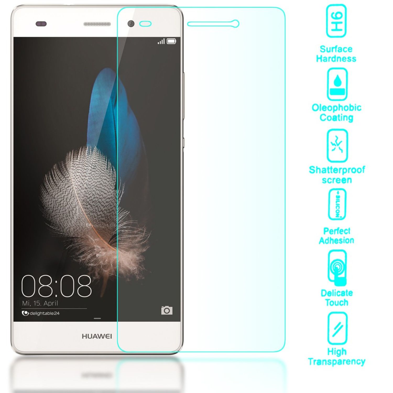 NALIA Schutzglas für Huawei P8 Lite, 9H Full Cover Displayschutz Tempered Glass NALIA