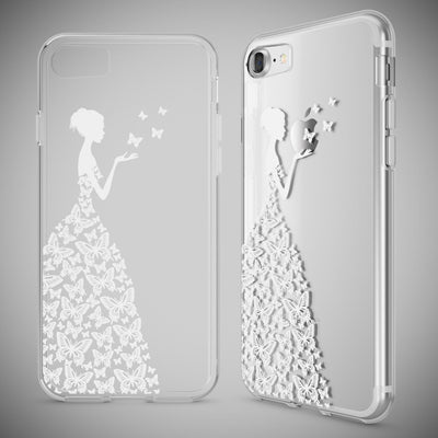 NALIA Handyhülle kompatibel mit iPhone 7, Slim Silikon Motiv Handy-Case Crystal Schutz-Hülle Dünn Durchsichtig, Etui Handy-Tasche Schale Back-Cover Transparent Bumper Butterfly Princess NALIA Transparente Hülle