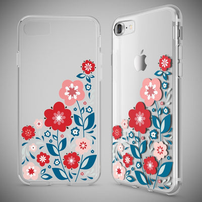 NALIA Handyhülle kompatibel mit iPhone 7, Slim Silikon Motiv Handy-Case Crystal Schutz-Hülle Dünn Durchsichtig, Etui Handy-Tasche Schale Back-Cover Transparent Bumper Spring Flowers NALIA Transparente Hülle