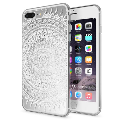NALIA Handyhülle kompatibel mit iPhone 8 Plus / 7 Plus, Slim Silikon Motiv Handy-Case Crystal Schutz-Hülle Dünn Durchsichtig, Etui Back-Cover Schale Transparent Bumper Mandala Weiß NALIA Protective Hülle