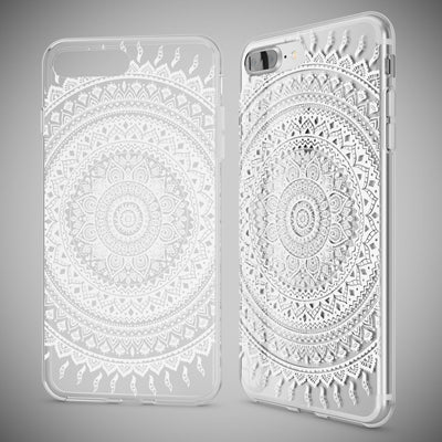 NALIA Handyhülle kompatibel mit iPhone 8 Plus / 7 Plus, Slim Silikon Motiv Handy-Case Crystal Schutz-Hülle Dünn Durchsichtig, Etui Back-Cover Schale Transparent Bumper Mandala Weiß NALIA Protective Hülle